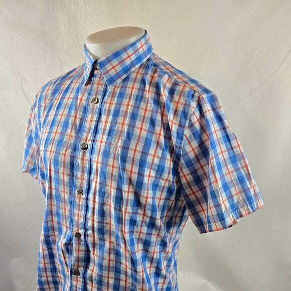 Original Penguin Shirt Mens Medium Blue Button Up Plaid Classic Fit Lightweight - Picture 4 of 7